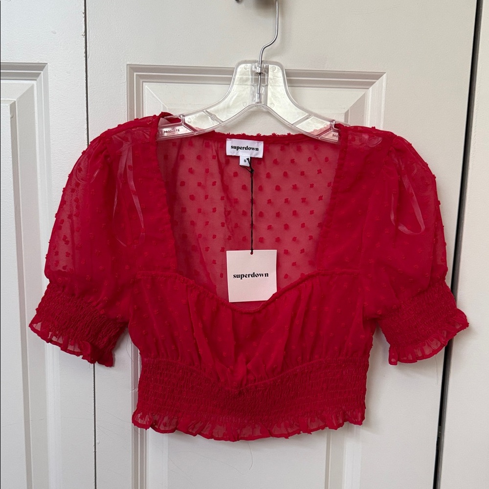 Revolve Superdown Red Polka Dot Crop Top